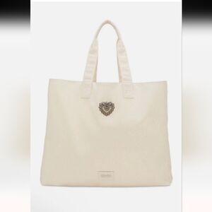 Dolce & Gabbana DG Devotion Canvas Tote Shopper Travel Bag Cream Ivory New